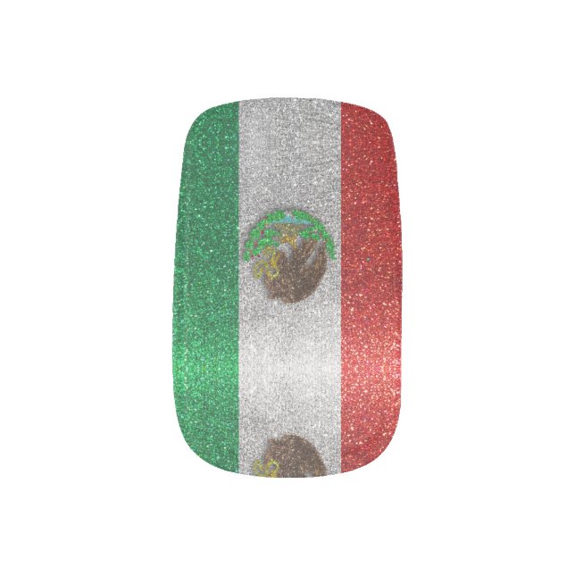 Mexico City Fashion Glitter Pattern Mexican Flag Minx Nail Art (Right Thumb)