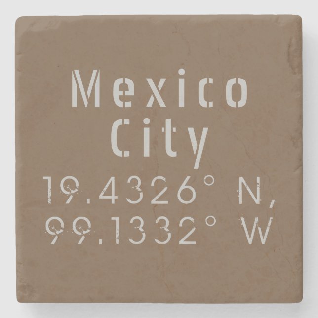 Mexico City Latitude and Longitude Stone Coaster (Front)