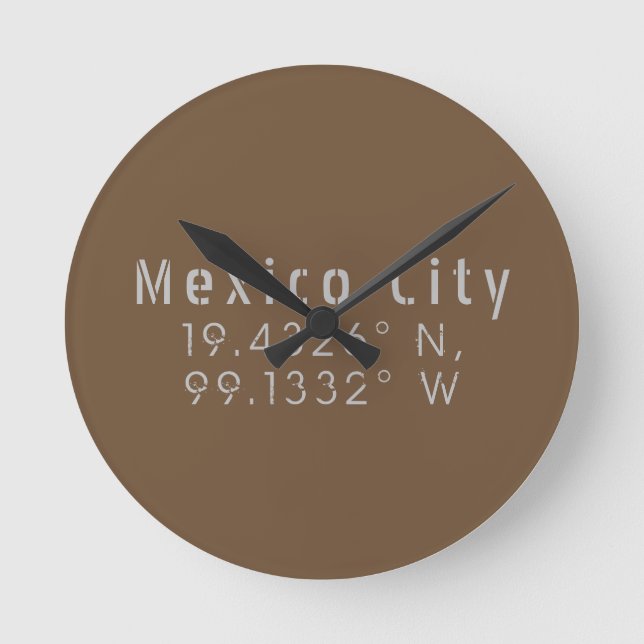 Mexico City Latitude Longitude Round Clock (Front)