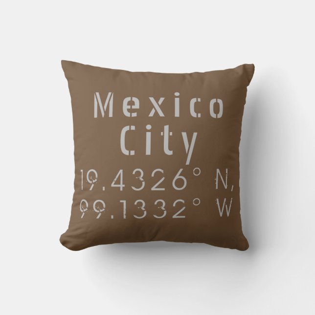 Mexico City Latitude Longitude Throw Pillow (Front)