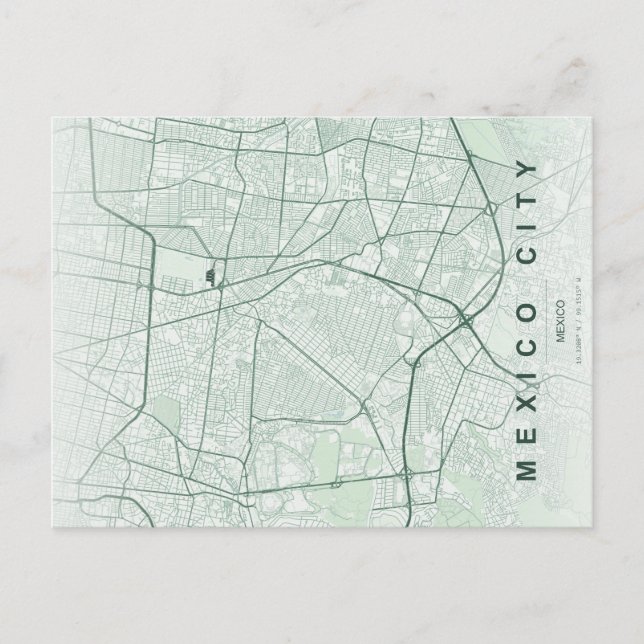 Mexico City Map Minimal Postcard (Front)