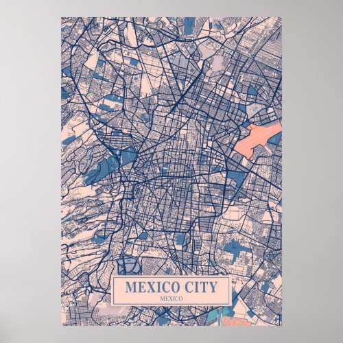 Mexico City _ Mexico Breezy City Map  Poster