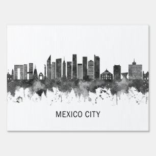 Mexico city Mexico Skyline BW Sign
