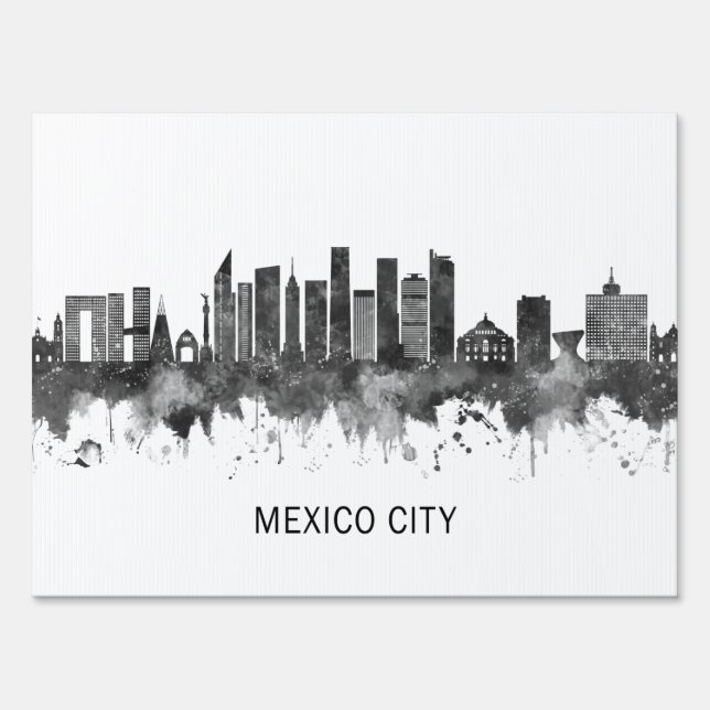 Mexico city Mexico Skyline BW Sign (Back)