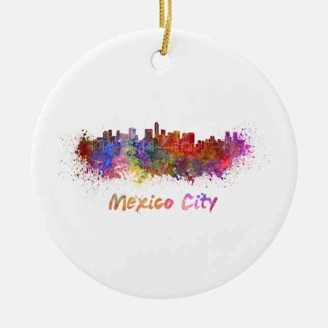 Mexico City skyline in watercolor Ceramic Ornament (Front)