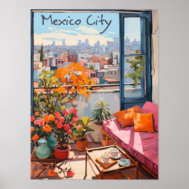 Mexico City Travel City Painting Aesthetic Poster (Front)