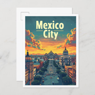 Mexico City Vintage Art Travel Illustration Postcard