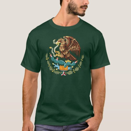 Mexico Coat of Arms Mens Tee Shirt Forest Green