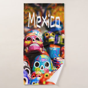 Mexico Colorful Bright skulls Bath Towel