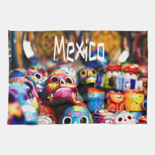 Mexico Colorful Bright skulls Kitchen Towel