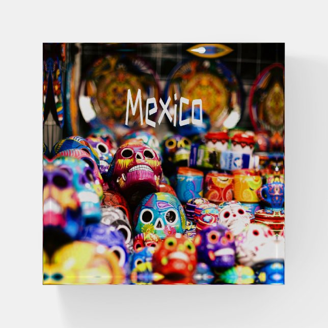 Mexico Colorful Bright skulls Paperweight (Front)