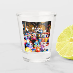 Mexico Colorful Bright skulls Shot Glass