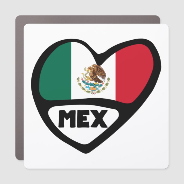 Mexico Country Code Flag Heart, MEX Car Magnet (Front)