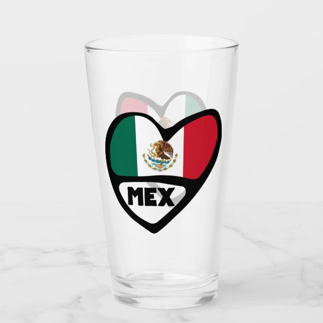 Mexico Country Code Flag Heart, MEX Glass (Front)