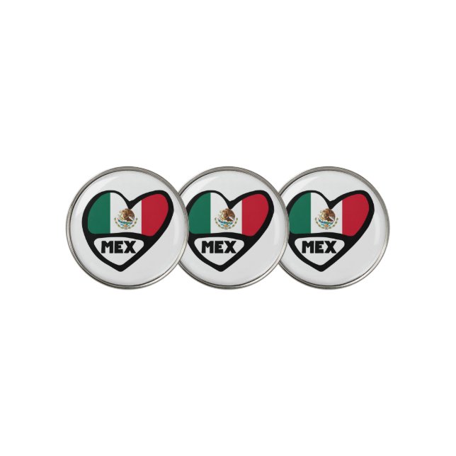 Mexico Country Code Flag Heart, MEX Golf Ball Marker (3 Up)