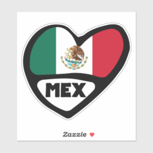 Mexico Country Code Flag Heart, MEX Sticker