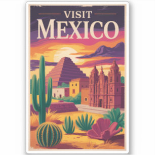 Mexico Culture Illustration Travel Art Vintage Sticker