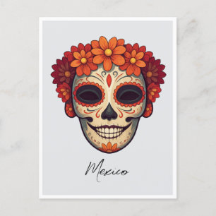 Mexico Day of the Dead mask Illustration Postcard
