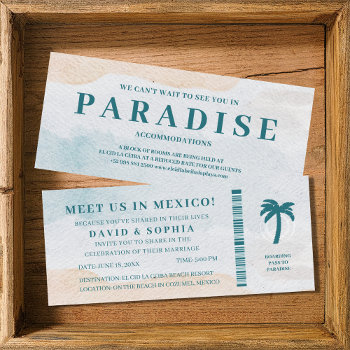 Mexico Destination Wedding Boarding Pass Invitation by TropicalPapers at Zazzle