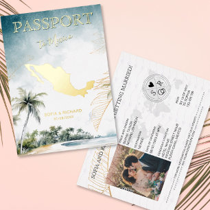 Mexico Destination Wedding Passport Gold Foil Invitation