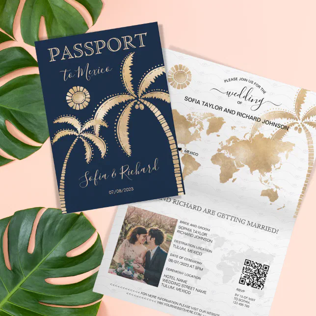 Mexico Destination Wedding Passport World Qr Code Invitation 