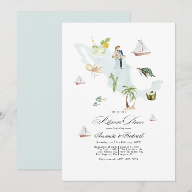 Mexico Destination Wedding Rehearsal Dinner Invitation (Front/Back)