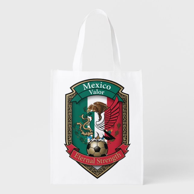 Mexico Eagle Ascent, Mexican Flag Gift Grocery Bag (Front)