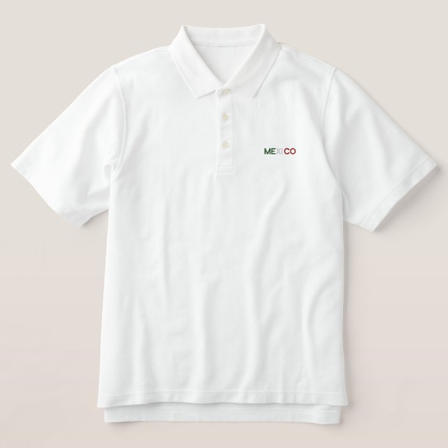 Mexico Embroidered Mens Polo Shirt White (Design Front)