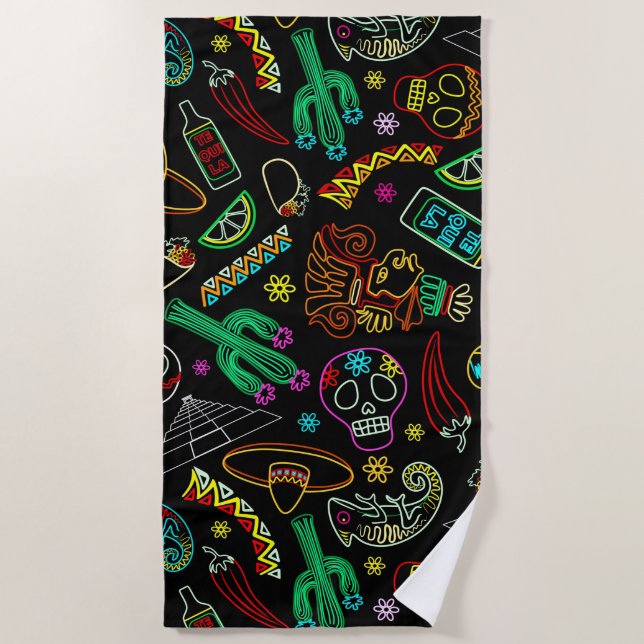 Mexico Fiesta Pattern  Beach Towel (Front)