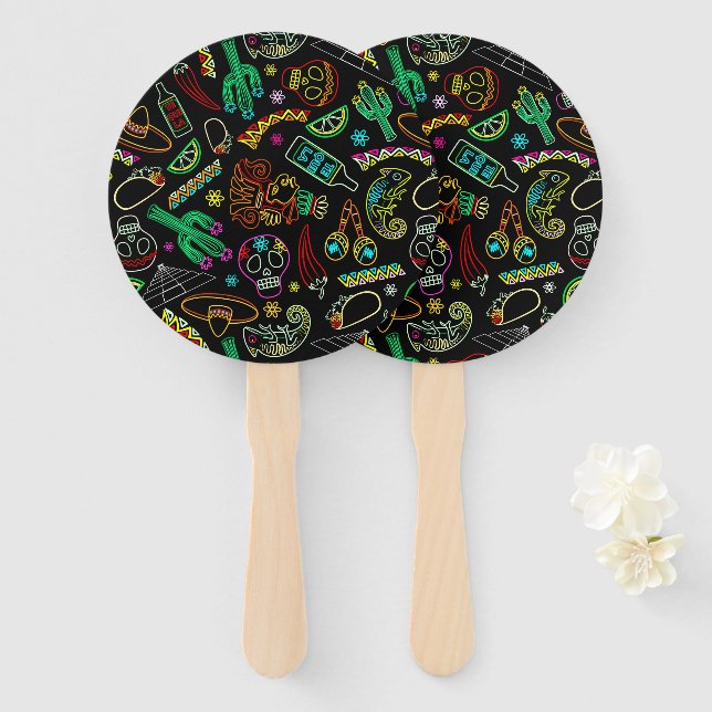 Mexico Fiesta Pattern  Hand Fan (Front and Back)