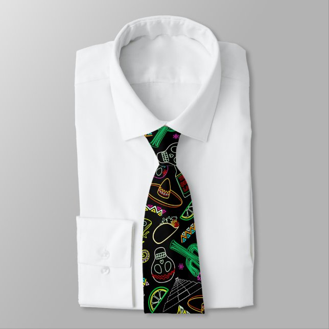 Mexico Fiesta Pattern  Neck Tie (Tied)