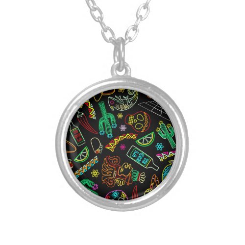 Mexico Fiesta Pattern  Silver Plated Necklace