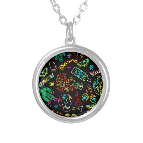 Mexico Fiesta Pattern  Silver Plated Necklace