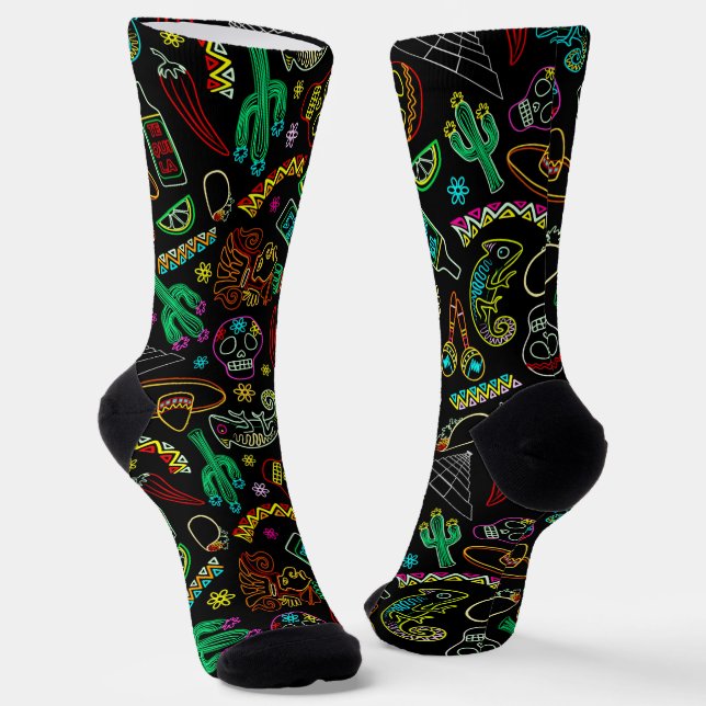 Mexico Fiesta Pattern  Socks (Angled)