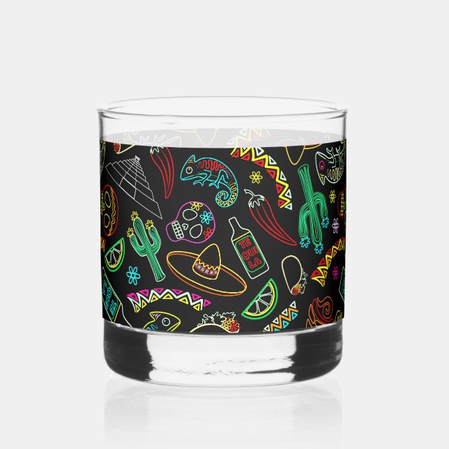 Mexico Fiesta Pattern Whiskey Glass (Front)