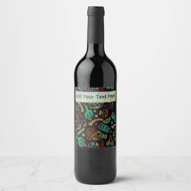 Mexico Fiesta Pattern  Wine Label (Front)