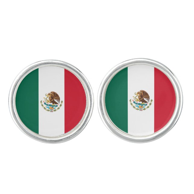 Mexico Flag, Bandera de Mexican Republic Cufflinks (Front)