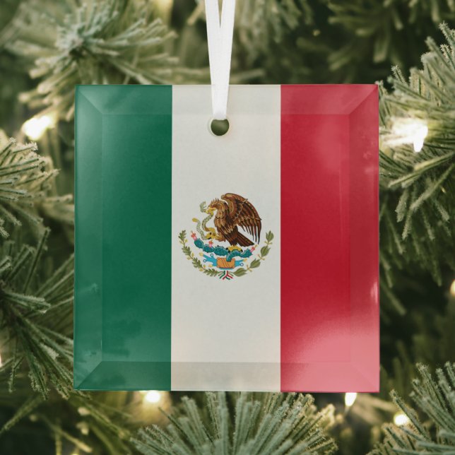 Mexico Flag, Bandera de Mexican Republic Glass Ornament (Insitu)