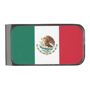 Mexico Flag, Bandera de Mexican Republic Gunmetal Finish Money Clip