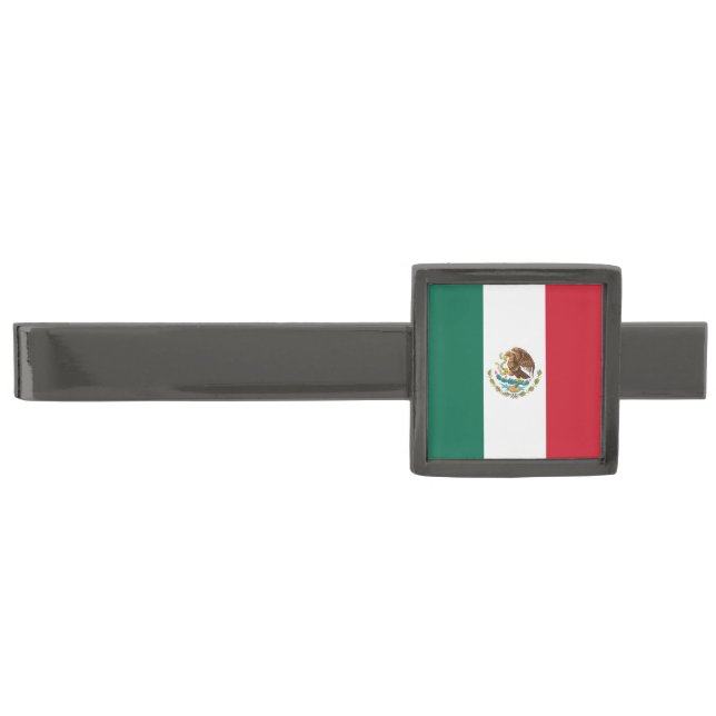 Mexico Flag, Bandera de Mexican Republic Gunmetal Finish Tie Bar (Front)