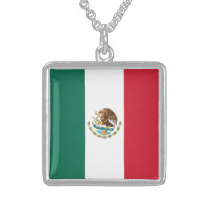 Mexico Flag, Bandera de Mexican Republic Sterling Silver Necklace