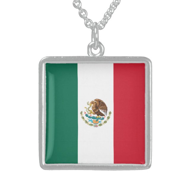 Mexico Flag, Bandera de Mexican Republic Sterling Silver Necklace (Front)