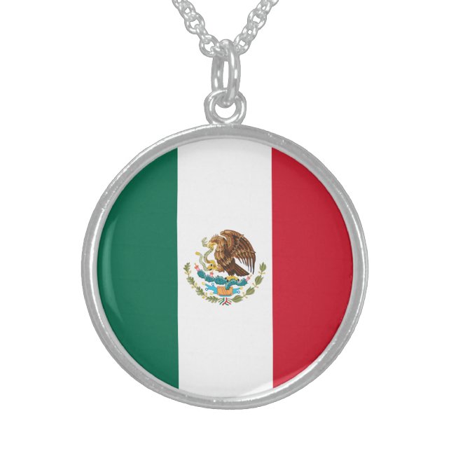 Mexico Flag, Bandera de Mexican Republic Sterling Silver Necklace (Front)
