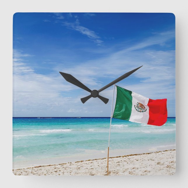 Mexico Flag Beach Square Wall Clock (Front)