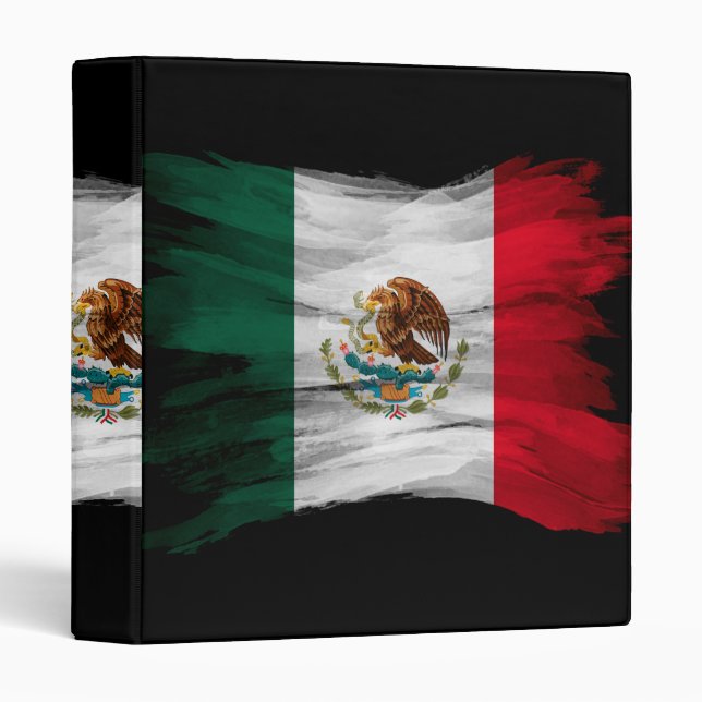 Mexico flag brush stroke, national flag 3 ring binder (Front/Spine)