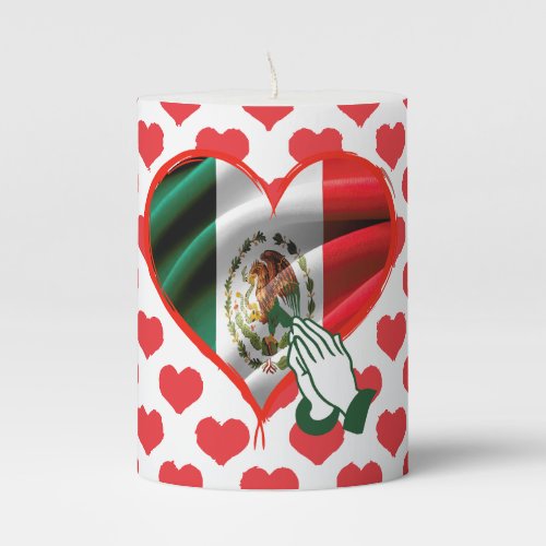 Mexico Flag Color Heart Pray Prayer   Pillar Candle