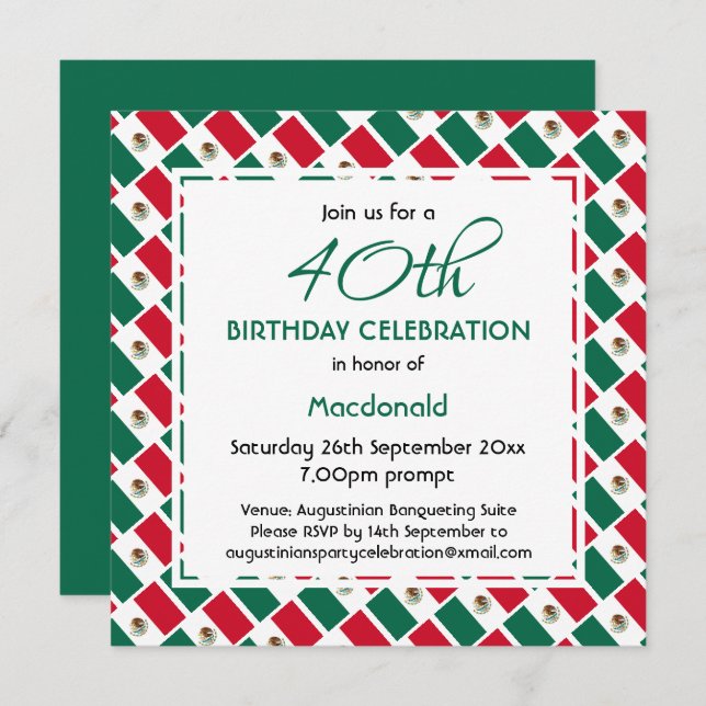 MEXICO FLAG Custom Birthday Celebration Invitation (Front/Back)