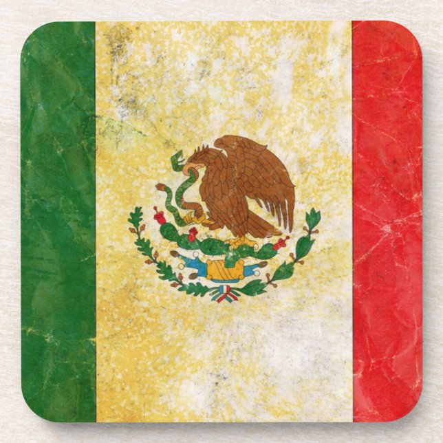 Mexico Flag in Grunge Beverage Coaster (Front)