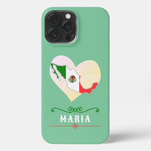 Mexico flag on Heart Name iPhone 13 Pro Max Case