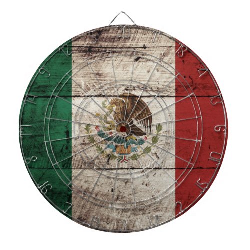 Mexico Flag on Old Wood Grain Dart Board